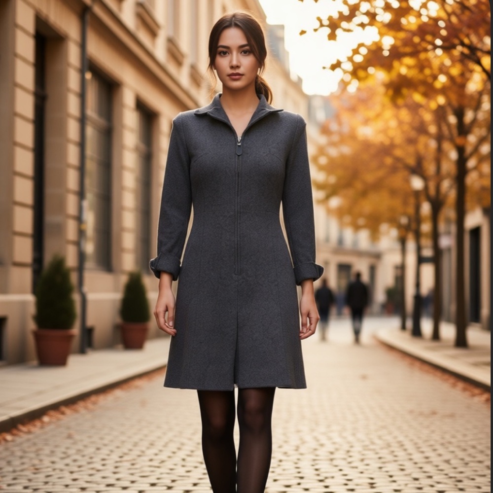 OLIVE BRANCH Wool Blend Dress Coat Gray Zip Front Collared Structured Work